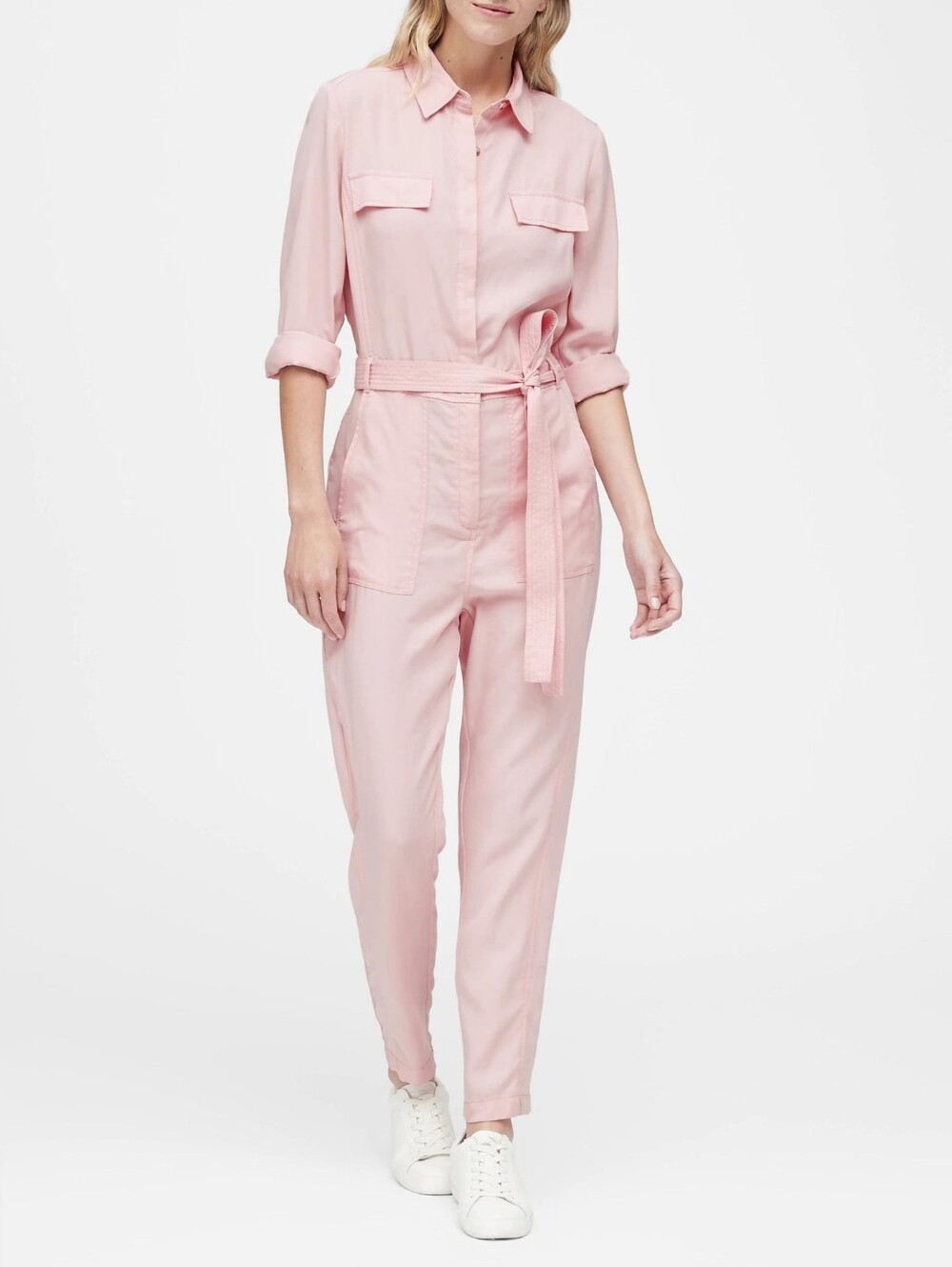 Banana Republic Tencel Flight Jumpsuit Pink Sz 8 Tall Lyocell Utility Military